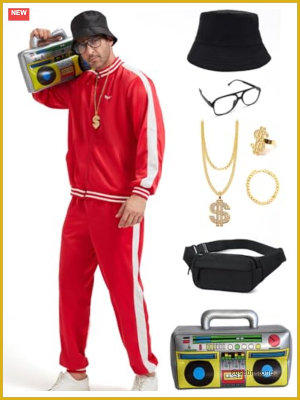 80s 90s Tracksuit Costume Set Men Polyester Hip Hop Disco Party Outfit